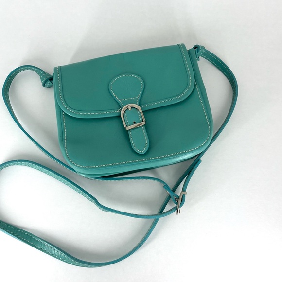 Vera Pelle Made in Italy Genuine Leather Turquoise Blue Crossbody Bag Preowned - Picture 7 of 10